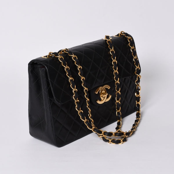 Very Good Condition CHANEL CHANEL Deca Matelasse 34 S Flap W Chain Shoulder Bag No. 2 Coco Mark Lambskin Black Used 4a000898