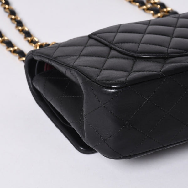 極美品 CHANEL シャネル マトラッセ25 Wフラップ Wチェーンショルダーバッグ A01112 20番台 ラムスキン ココマーク ブラック ゴールド 中古 4a001272