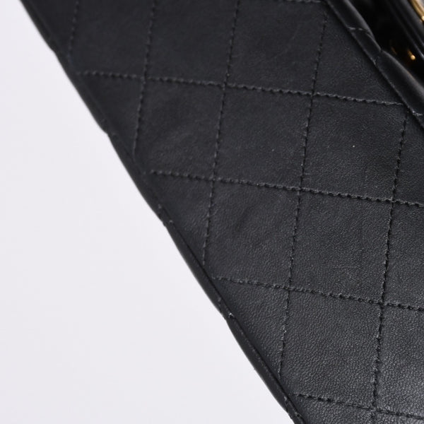 極美品 CHANEL シャネル マトラッセ25 Wフラップ Wチェーンショルダーバッグ A01112 20番台 ラムスキン ココマーク ブラック ゴールド 中古 4a001272