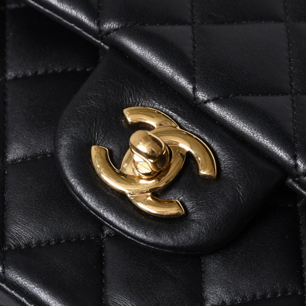極美品 CHANEL シャネル マトラッセ25 Wフラップ Wチェーンショルダーバッグ A01112 20番台 ラムスキン ココマーク ブラック ゴールド 中古 4a001272