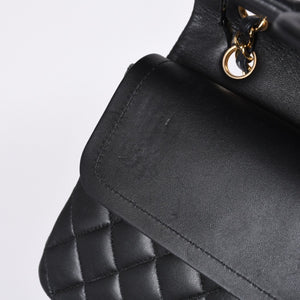 極美品 CHANEL シャネル マトラッセ25 Wフラップ Wチェーンショルダーバッグ A01112 20番台 ラムスキン ココマーク ブラック ゴールド 中古 4a001272