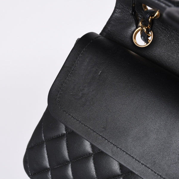 極美品 CHANEL シャネル マトラッセ25 Wフラップ Wチェーンショルダーバッグ A01112 20番台 ラムスキン ココマーク ブラック ゴールド 中古 4a001272