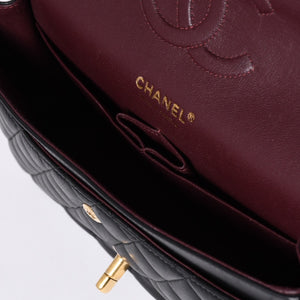 極美品 CHANEL シャネル マトラッセ25 Wフラップ Wチェーンショルダーバッグ A01112 20番台 ラムスキン ココマーク ブラック ゴールド 中古 4a001272