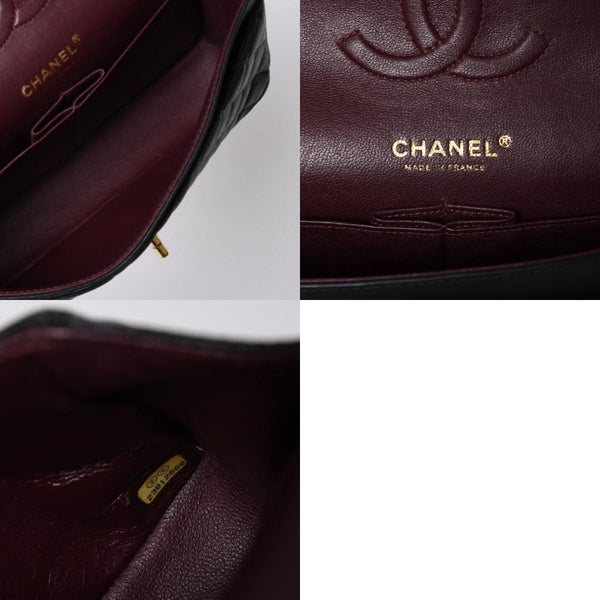 極美品 CHANEL シャネル マトラッセ25 Wフラップ Wチェーンショルダーバッグ A01112 20番台 ラムスキン ココマーク ブラック ゴールド 中古 4a001272