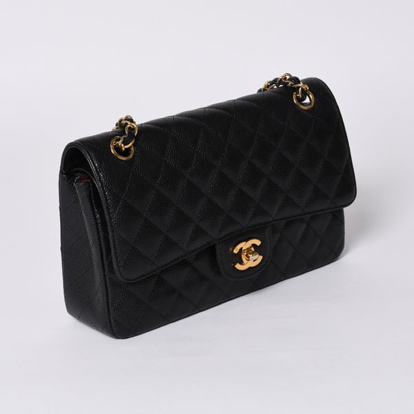 激レア ヴィンテージ CHANEL シャネル マトラッセ25 Wフラップ Wチェーンショルダーバッグ 1番台 キャビアスキン ゴールド金具 美品 中古 4a001245