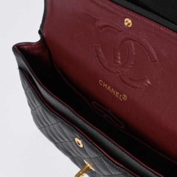 激レア ヴィンテージ CHANEL シャネル マトラッセ25 Wフラップ Wチェーンショルダーバッグ 1番台 キャビアスキン ゴールド金具 美品 中古 4a001245