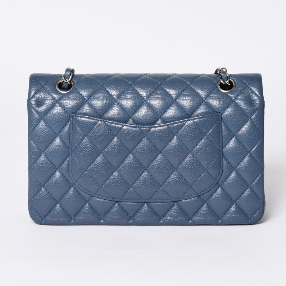 極美品 CHANEL シャネル マトラッセ25 Wフラップ Wチェーンショルダーバッグ AO1112 ブルー系 20番台 キャビアスキン シルバー金具 中古 4a001275