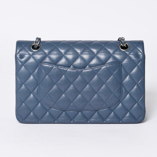 極美品 CHANEL シャネル マトラッセ25 Wフラップ Wチェーンショルダーバッグ AO1112 ブルー系 20番台 キャビアスキン シルバー金具 中古 4a001275