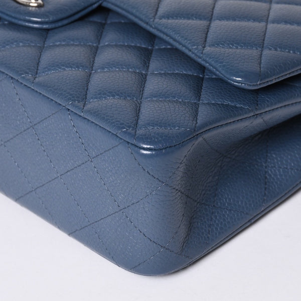極美品 CHANEL シャネル マトラッセ25 Wフラップ Wチェーンショルダーバッグ AO1112 ブルー系 20番台 キャビアスキン シルバー金具 中古 4a001275