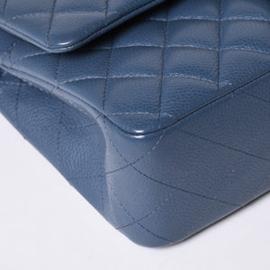 極美品 CHANEL シャネル マトラッセ25 Wフラップ Wチェーンショルダーバッグ AO1112 ブルー系 20番台 キャビアスキン シルバー金具 中古 4a001275