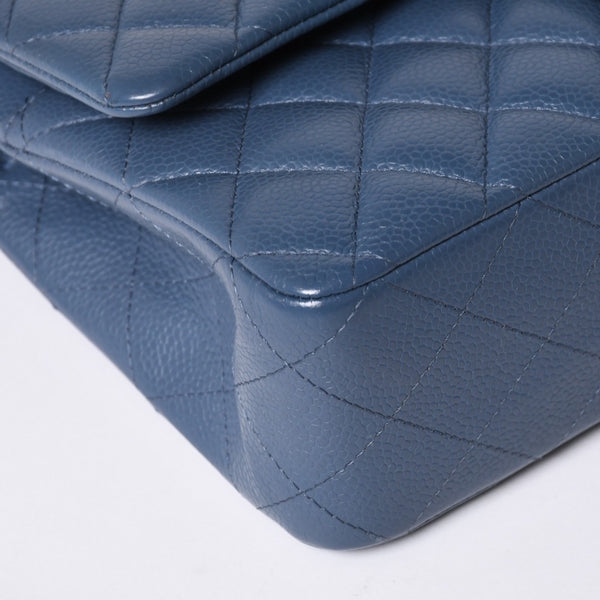 極美品 CHANEL シャネル マトラッセ25 Wフラップ Wチェーンショルダーバッグ AO1112 ブルー系 20番台 キャビアスキン シルバー金具 中古 4a001275