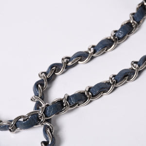 極美品 CHANEL シャネル マトラッセ25 Wフラップ Wチェーンショルダーバッグ AO1112 ブルー系 20番台 キャビアスキン シルバー金具 中古 4a001275
