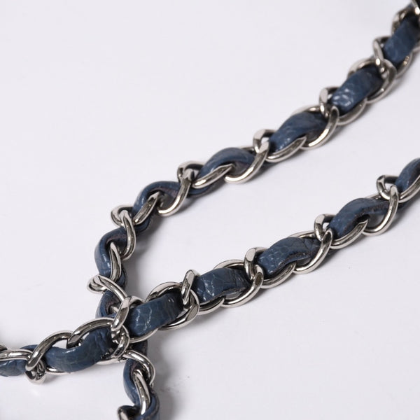 極美品 CHANEL シャネル マトラッセ25 Wフラップ Wチェーンショルダーバッグ AO1112 ブルー系 20番台 キャビアスキン シルバー金具 中古 4a001275