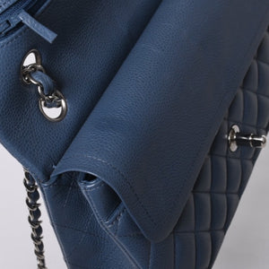 極美品 CHANEL シャネル マトラッセ25 Wフラップ Wチェーンショルダーバッグ AO1112 ブルー系 20番台 キャビアスキン シルバー金具 中古 4a001275
