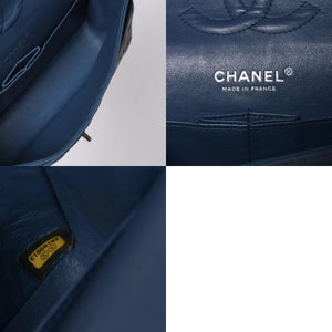 極美品 CHANEL シャネル マトラッセ25 Wフラップ Wチェーンショルダーバッグ AO1112 ブルー系 20番台 キャビアスキン シルバー金具 中古 4a001275