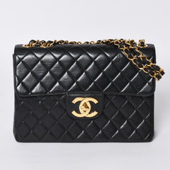 極美品 CHANEL シャネル デカマトラッセ30 SフラップWチェーンショルダーバッグ 4番台 ココマーク ラムスキン ブラック 中古 4a000899