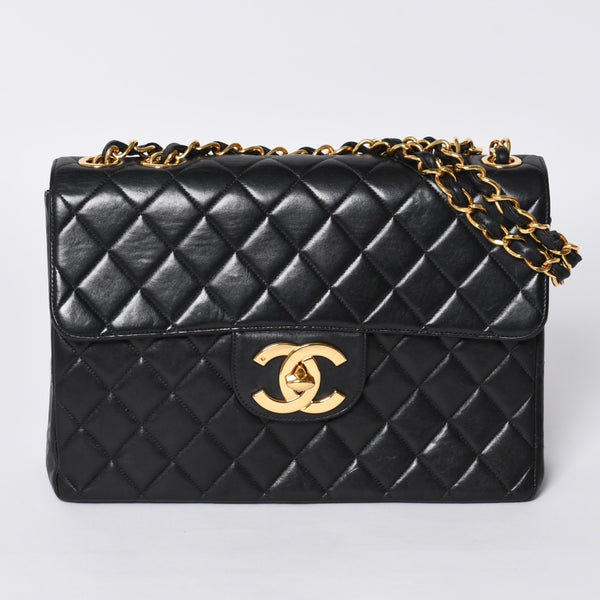 極美品 CHANEL シャネル デカマトラッセ30 SフラップWチェーンショルダーバッグ 4番台 ココマーク ラムスキン ブラック 中古 4a000899