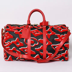 極美品 LOUIS VUITTON ルイヴィトン キーポルバンドリエール45 ボストンバッグ M45546 UF モノグラムタフテッド レッド 中古 4a001471