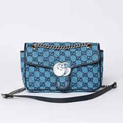 New and unused GUCCI GG Marmont Matelasse Diagonal Canvas Shoulder Bag Blue GG Pattern Chain Used 4a000922