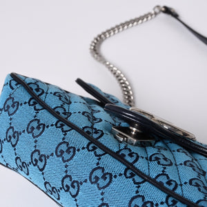 New and unused GUCCI GG Marmont Matelasse Diagonal Canvas Shoulder Bag Blue GG Pattern Chain Used 4a000922