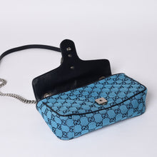 画像をギャラリービューアに読み込む, 新品未使用 GUCCI グッチ GGマーモント マテラッセ ダイアゴナル キャンバス ショルダーバッグ ブルー GG柄 チェーン 中古 4a000922