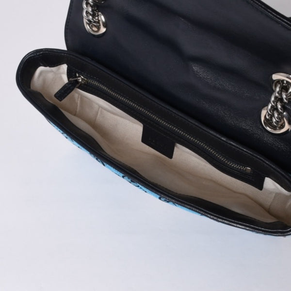 New and unused GUCCI GG Marmont Matelasse Diagonal Canvas Shoulder Bag Blue GG Pattern Chain Used 4a000922