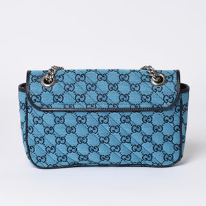 New and unused GUCCI GG Marmont Matelasse Diagonal Canvas Shoulder Bag Blue GG Pattern Chain Used 4a000922