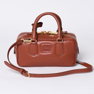 新品未使用 MIU MIU ミュウミュウ ハンドバッグ 2WAY 5BB142 ACR3 アルカディ レギュラー カーフスキン ブラウン 中古 4a000987