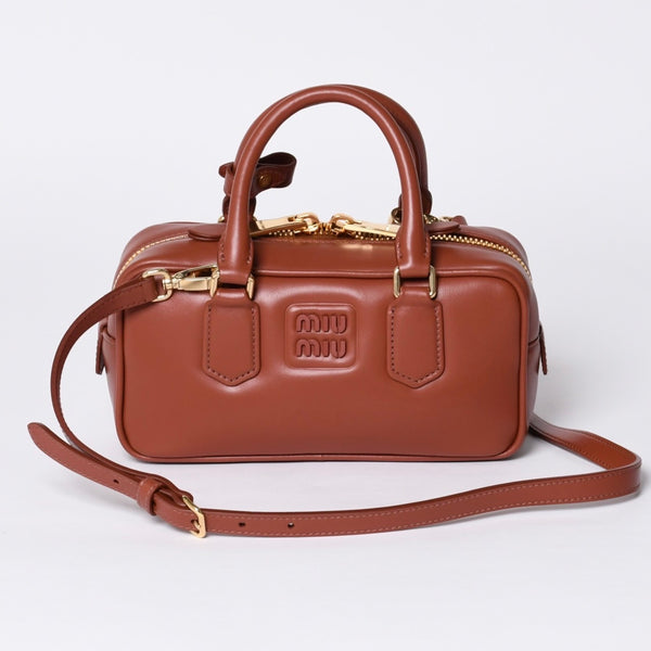 新品未使用 MIU MIU ミュウミュウ ハンドバッグ 2WAY 5BB142 ACR3 アルカディ レギュラー カーフスキン ブラウン 中古 4a000987