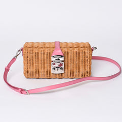 MIUMIU ミュウミュウ ショルダーバッグ カゴバッグ バスケット ラタン ピンク ブラウン シルバー金具 美品 中古 4a000938