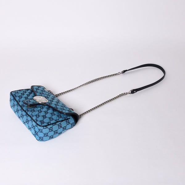 New and unused GUCCI GG Marmont Matelasse Diagonal Canvas Shoulder Bag Blue GG Pattern Chain Used 4a000922