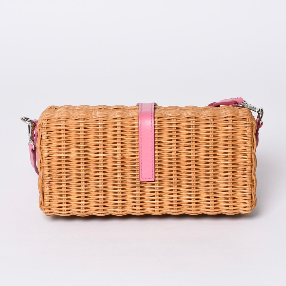MIUMIU ミュウミュウ ショルダーバッグ カゴバッグ バスケット ラタン ピンク ブラウン シルバー金具 美品 中古 4a000938