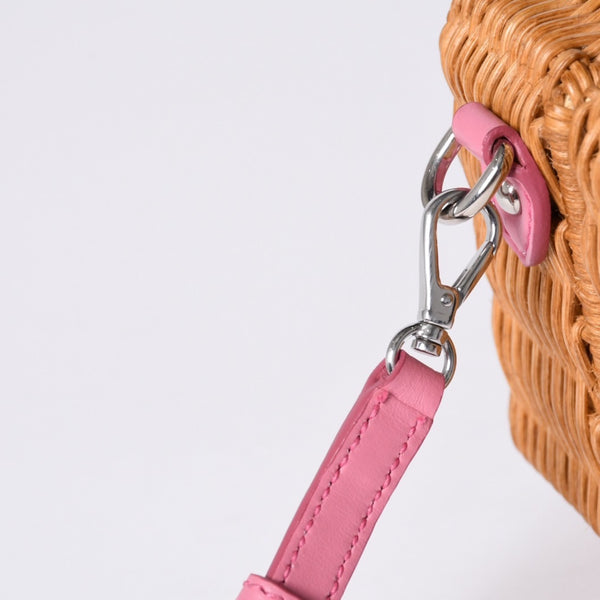 MIUMIU ミュウミュウ ショルダーバッグ カゴバッグ バスケット ラタン ピンク ブラウン シルバー金具 美品 中古 4a000938