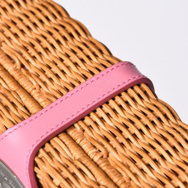MIUMIU ミュウミュウ ショルダーバッグ カゴバッグ バスケット ラタン ピンク ブラウン シルバー金具 美品 中古 4a000938