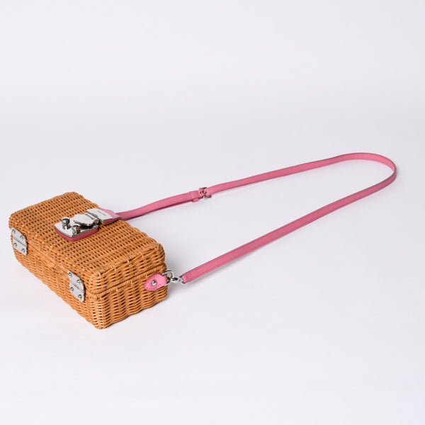 MIUMIU ミュウミュウ ショルダーバッグ カゴバッグ バスケット ラタン ピンク ブラウン シルバー金具 美品 中古 4a000938