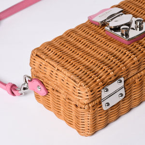 MIUMIU ミュウミュウ ショルダーバッグ カゴバッグ バスケット ラタン ピンク ブラウン シルバー金具 美品 中古 4a000938