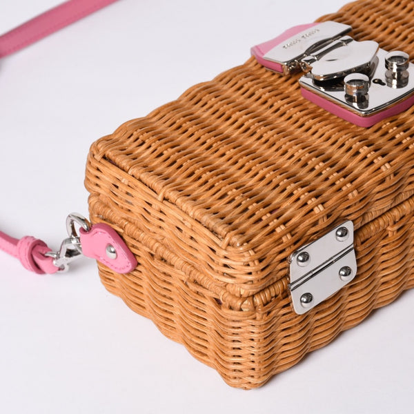 MIUMIU ミュウミュウ ショルダーバッグ カゴバッグ バスケット ラタン ピンク ブラウン シルバー金具 美品 中古 4a000938