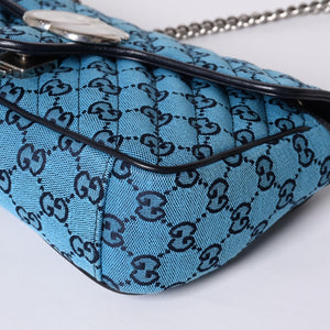 New and unused GUCCI GG Marmont Matelasse Diagonal Canvas Shoulder Bag Blue GG Pattern Chain Used 4a000922