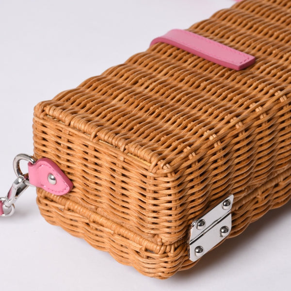 MIUMIU ミュウミュウ ショルダーバッグ カゴバッグ バスケット ラタン ピンク ブラウン シルバー金具 美品 中古 4a000938
