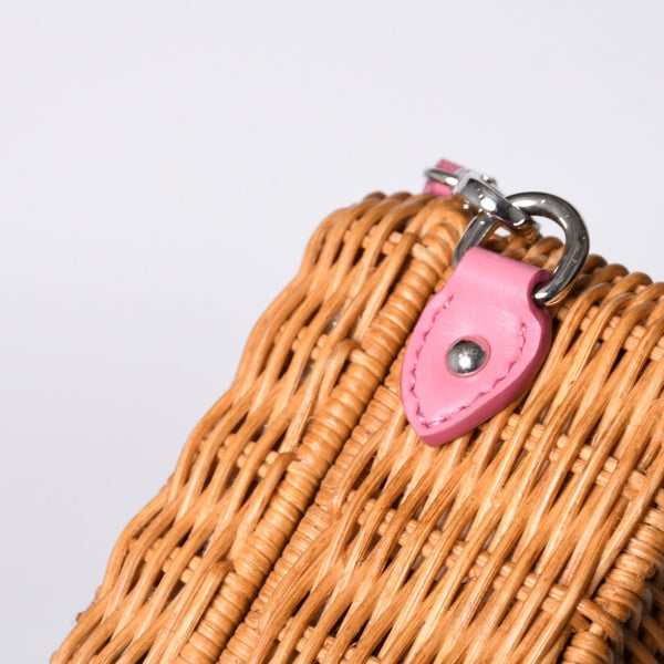 MIUMIU ミュウミュウ ショルダーバッグ カゴバッグ バスケット ラタン ピンク ブラウン シルバー金具 美品 中古 4a000938