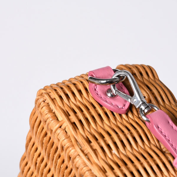 MIUMIU ミュウミュウ ショルダーバッグ カゴバッグ バスケット ラタン ピンク ブラウン シルバー金具 美品 中古 4a000938