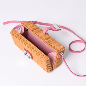 MIUMIU ミュウミュウ ショルダーバッグ カゴバッグ バスケット ラタン ピンク ブラウン シルバー金具 美品 中古 4a000938