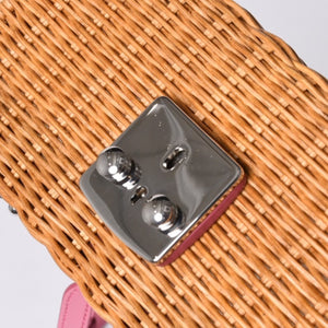 MIUMIU ミュウミュウ ショルダーバッグ カゴバッグ バスケット ラタン ピンク ブラウン シルバー金具 美品 中古 4a000938