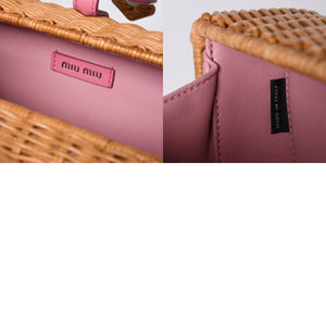 MIUMIU ミュウミュウ ショルダーバッグ カゴバッグ バスケット ラタン ピンク ブラウン シルバー金具 美品 中古 4a000938