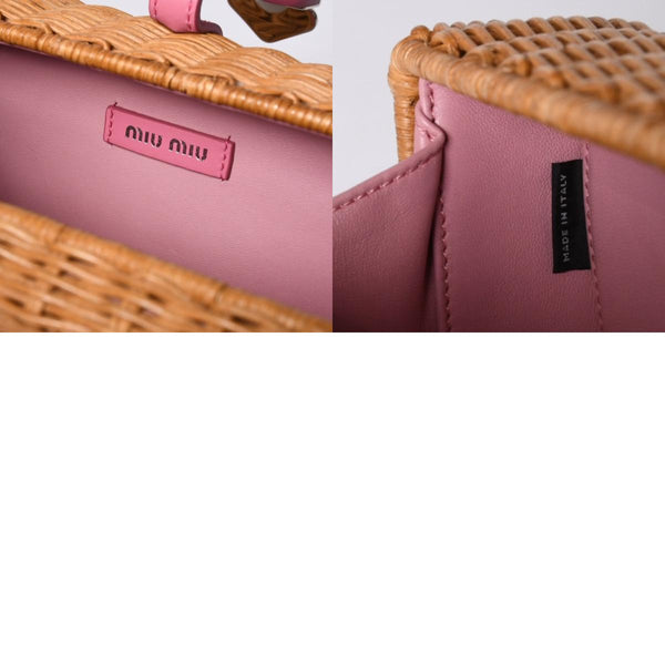 MIUMIU ミュウミュウ ショルダーバッグ カゴバッグ バスケット ラタン ピンク ブラウン シルバー金具 美品 中古 4a000938