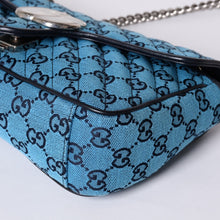 画像をギャラリービューアに読み込む, 新品未使用 GUCCI グッチ GGマーモント マテラッセ ダイアゴナル キャンバス ショルダーバッグ ブルー GG柄 チェーン 中古 4a000922