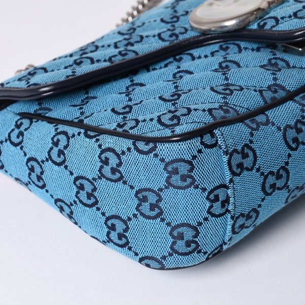New and unused GUCCI GG Marmont Matelasse Diagonal Canvas Shoulder Bag Blue GG Pattern Chain Used 4a000922