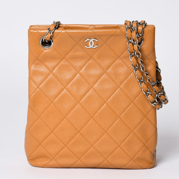 CHANEL Chain Shoulder Bag No. 5 Coco Mark Caviar Skin Light Brown Silver Hardware Good Condition Used 4a001120