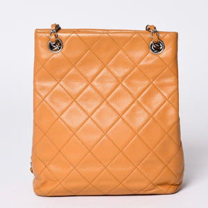 CHANEL Chain Shoulder Bag No. 5 Coco Mark Caviar Skin Light Brown Silver Hardware Good Condition Used 4a001120