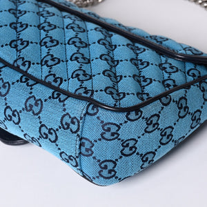 New and unused GUCCI GG Marmont Matelasse Diagonal Canvas Shoulder Bag Blue GG Pattern Chain Used 4a000922